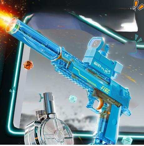 Blue Desert Eagle Linked Electric Water Gun with flame backlight effect for summer fun and water play