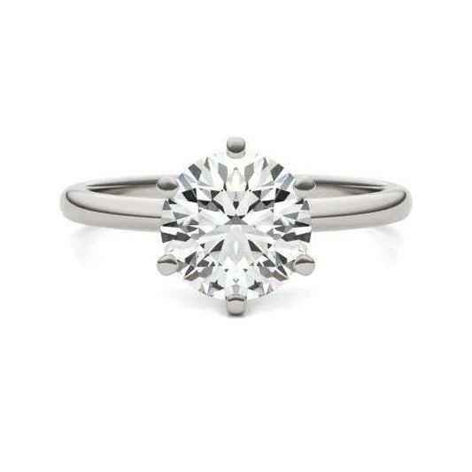 14K white gold solitaire engagement ring with 2 CTW round lab grown diamond and six prong setting