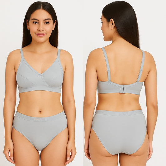 Women’s Lingerie Set Padded Bra with Matching Panty Grey-XL