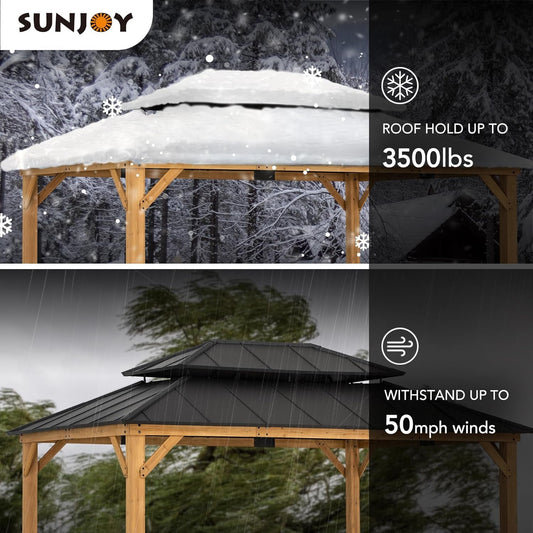 12x16 Wood Hardtop Gazebo Black Metal Roof